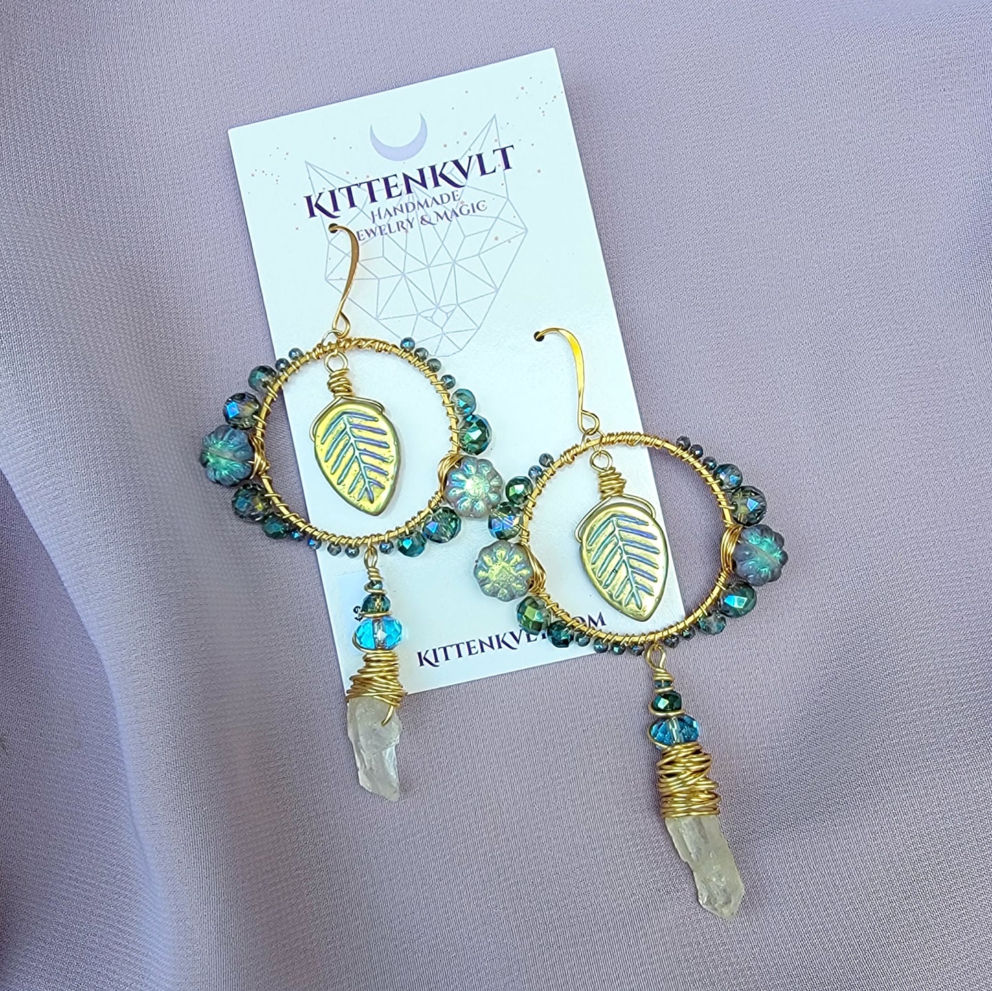 Mystical Ethereal Fairy Flower Leaf Quartz Earrings