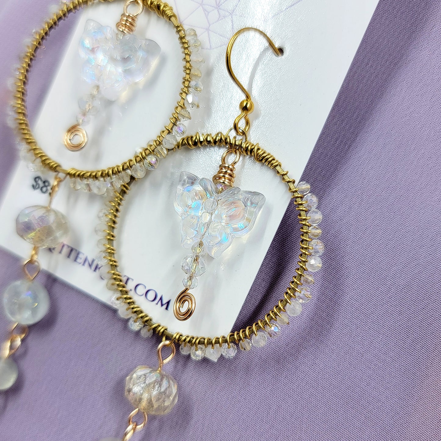 Ethereal Irredecent Butterfly Moonstone & Fluorite Earrings