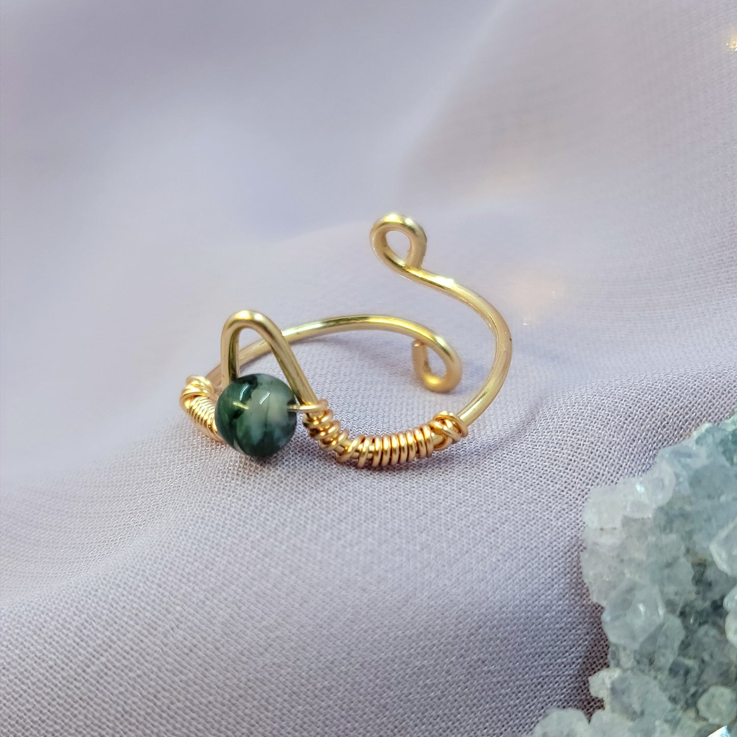 Elven Fairy Moss Agate Adjustable Ring