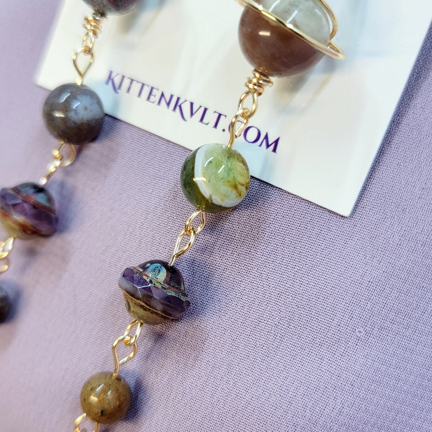 Ocean Jasper, Moss Agate & Czech Glass Planet Earrings