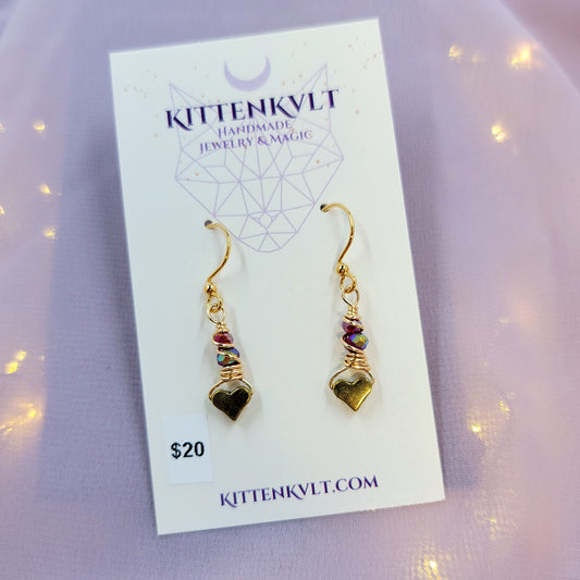Dainty Quartz & Glass Heart Earrings