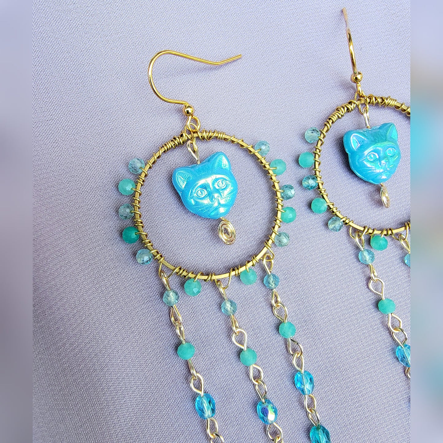 Amazonite & Blue Apatite Kitty Sun Catcher Earrings
