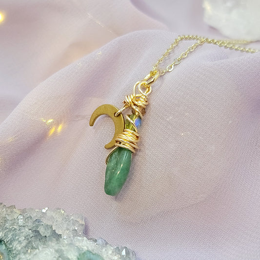 Mystical Fairy Green Aventurine Witchy Celestial Crystal Necklace