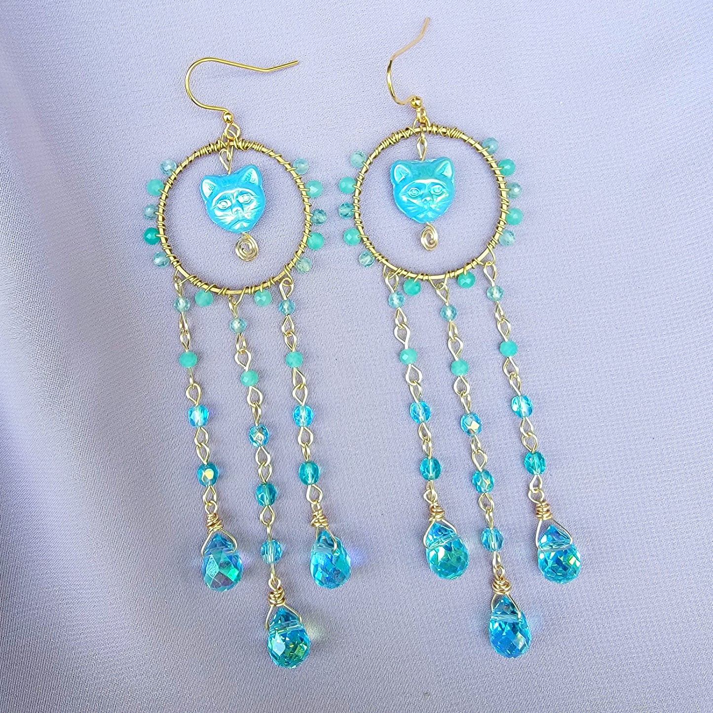 Amazonite & Blue Apatite Kitty Sun Catcher Earrings