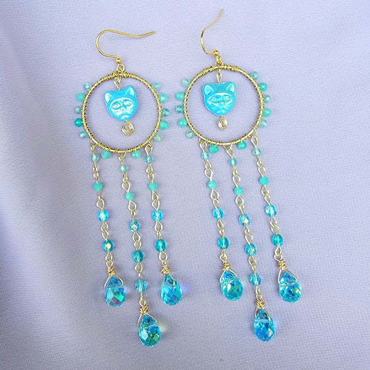Amazonite & Blue Apatite Kitty Sun Catcher Earrings