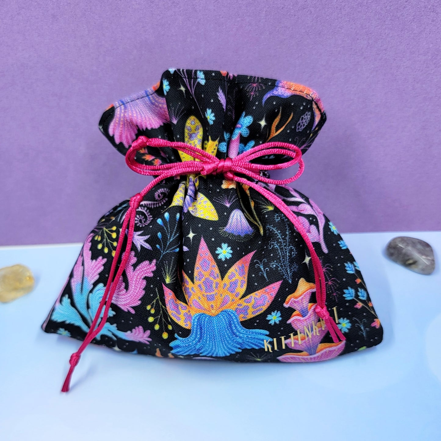 Mystical Witchy Lotus Orchid Floral Rainbow Crystal Pouch