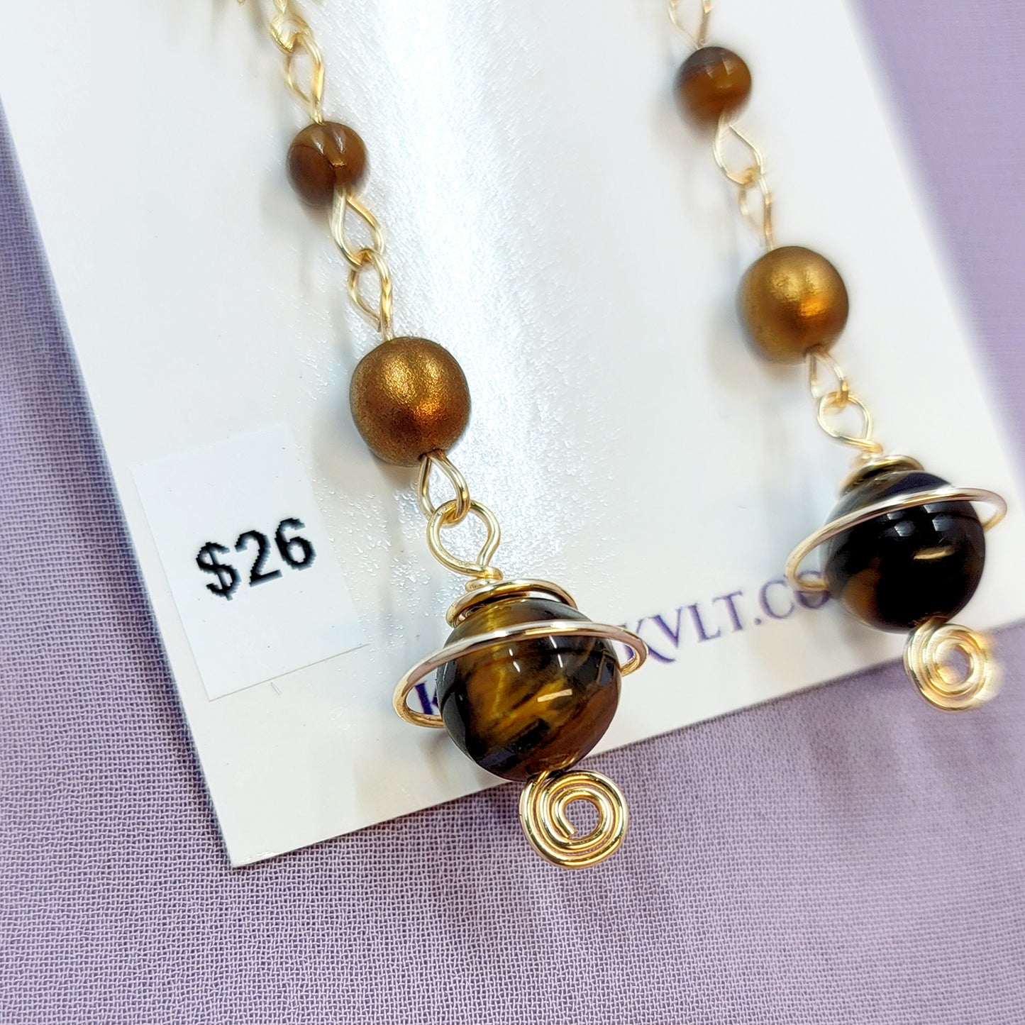 Tiger's Eye Planet Earrings