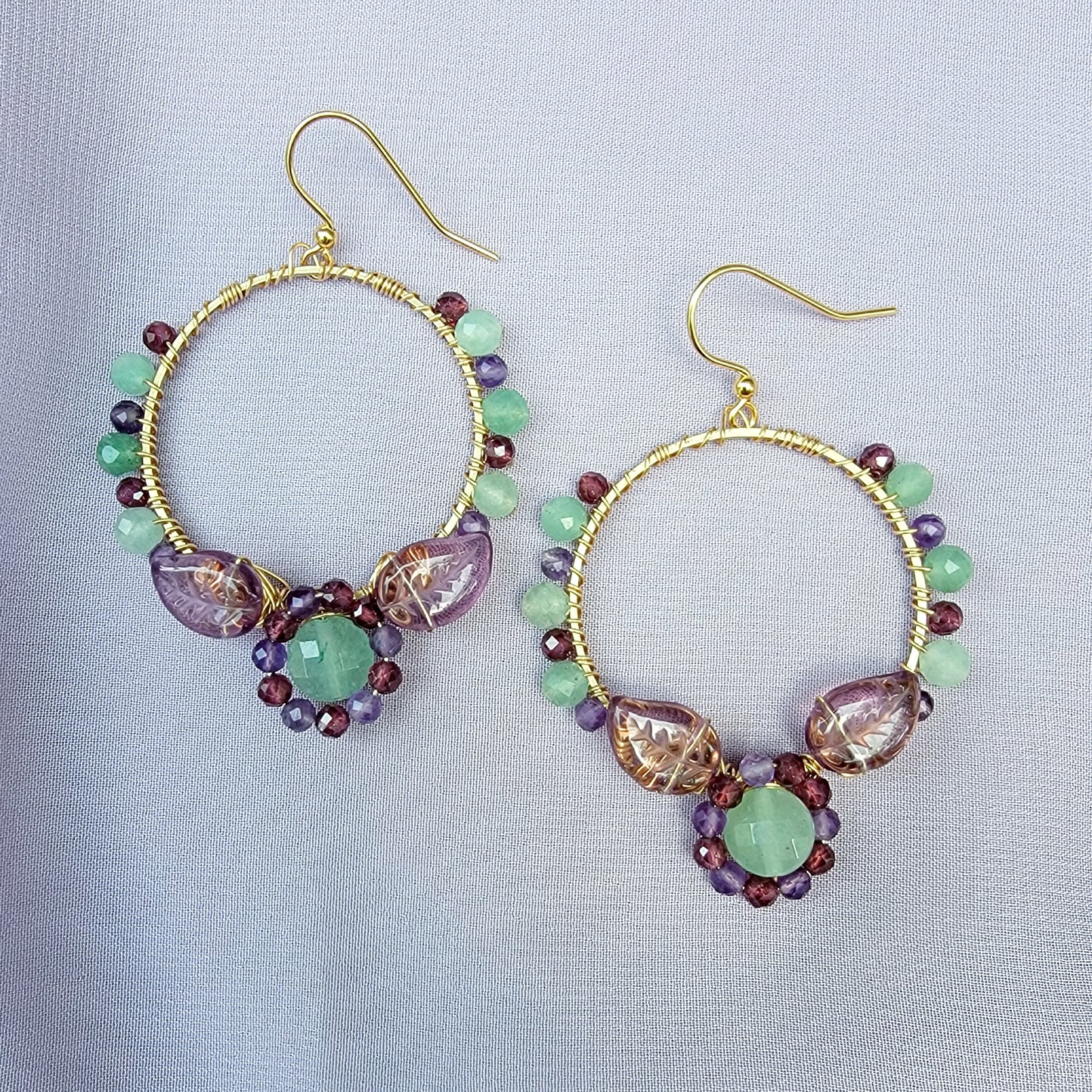 Fairy Amethyst, Green Aventurine & Garnet Flower Garden Earrings