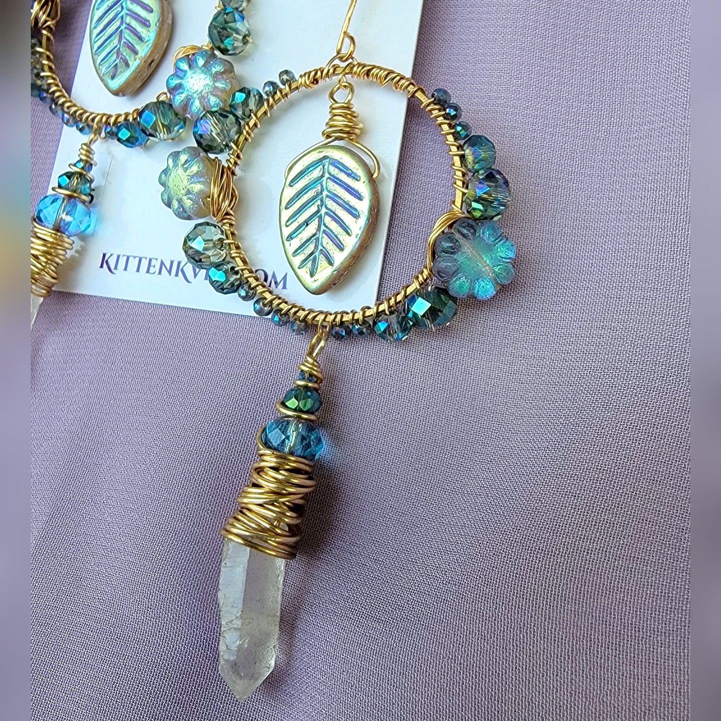 Mystical Ethereal Fairy Flower Leaf Quartz Earrings