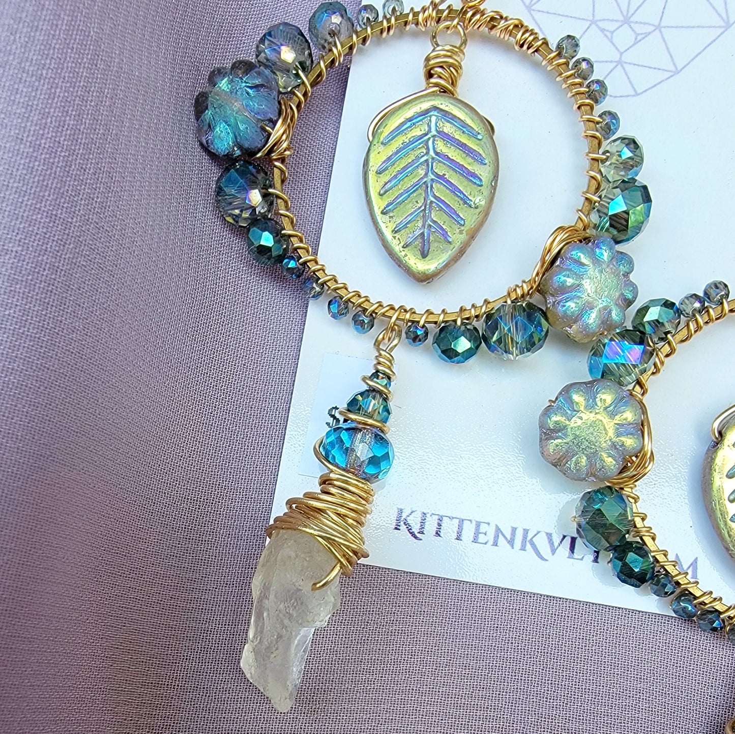 Mystical Ethereal Fairy Flower Leaf Quartz Earrings