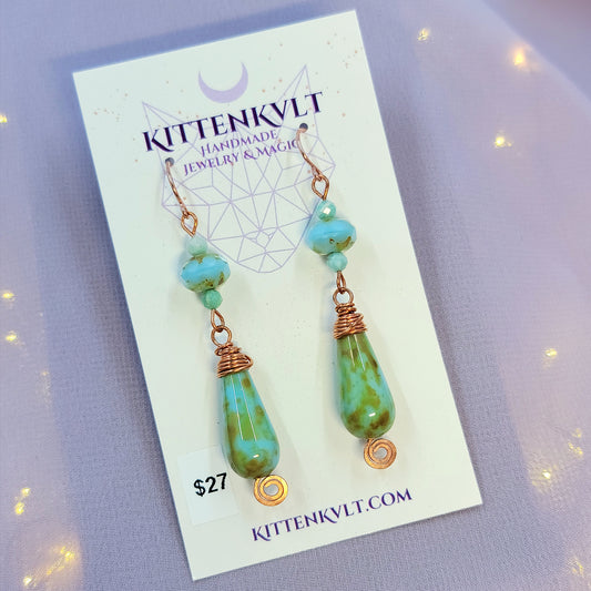 Witchy Fairy Amazonite & Czech Glass Copper Earrings