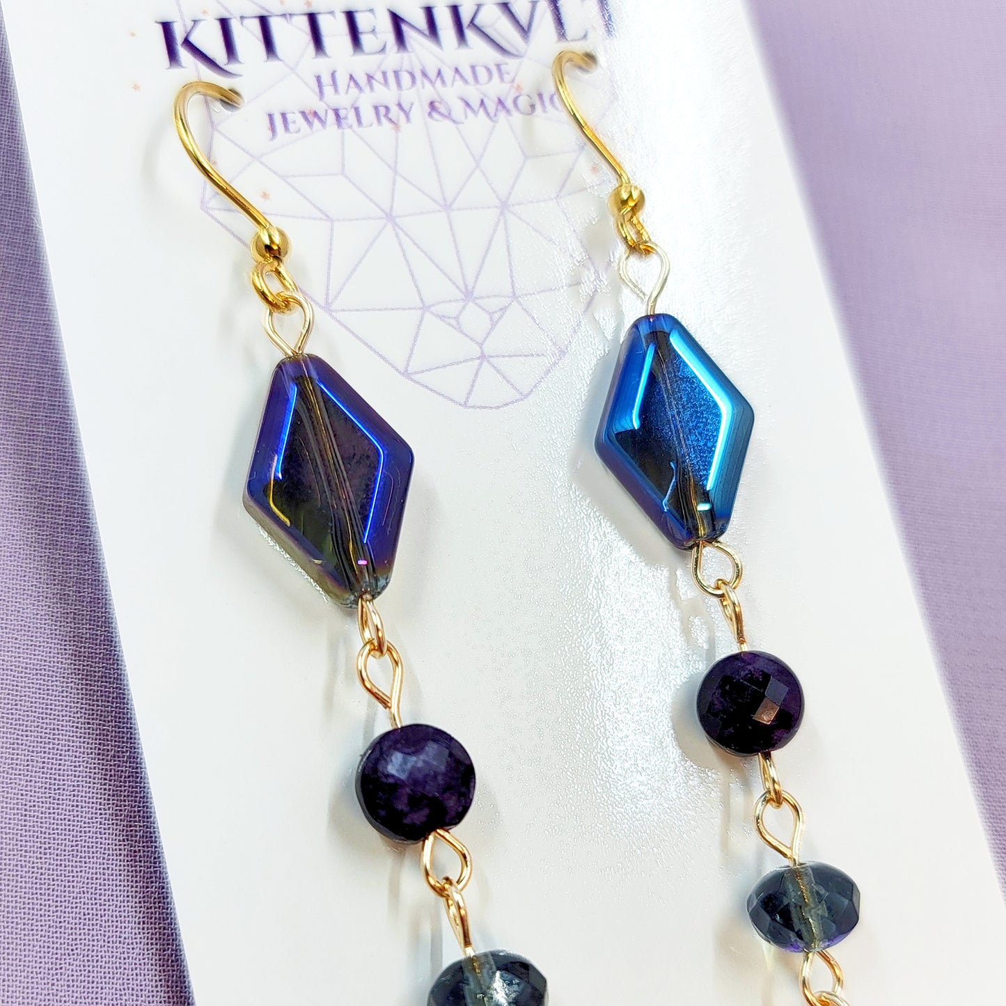 Amethyst & Blue Apatite Geometric Earrings