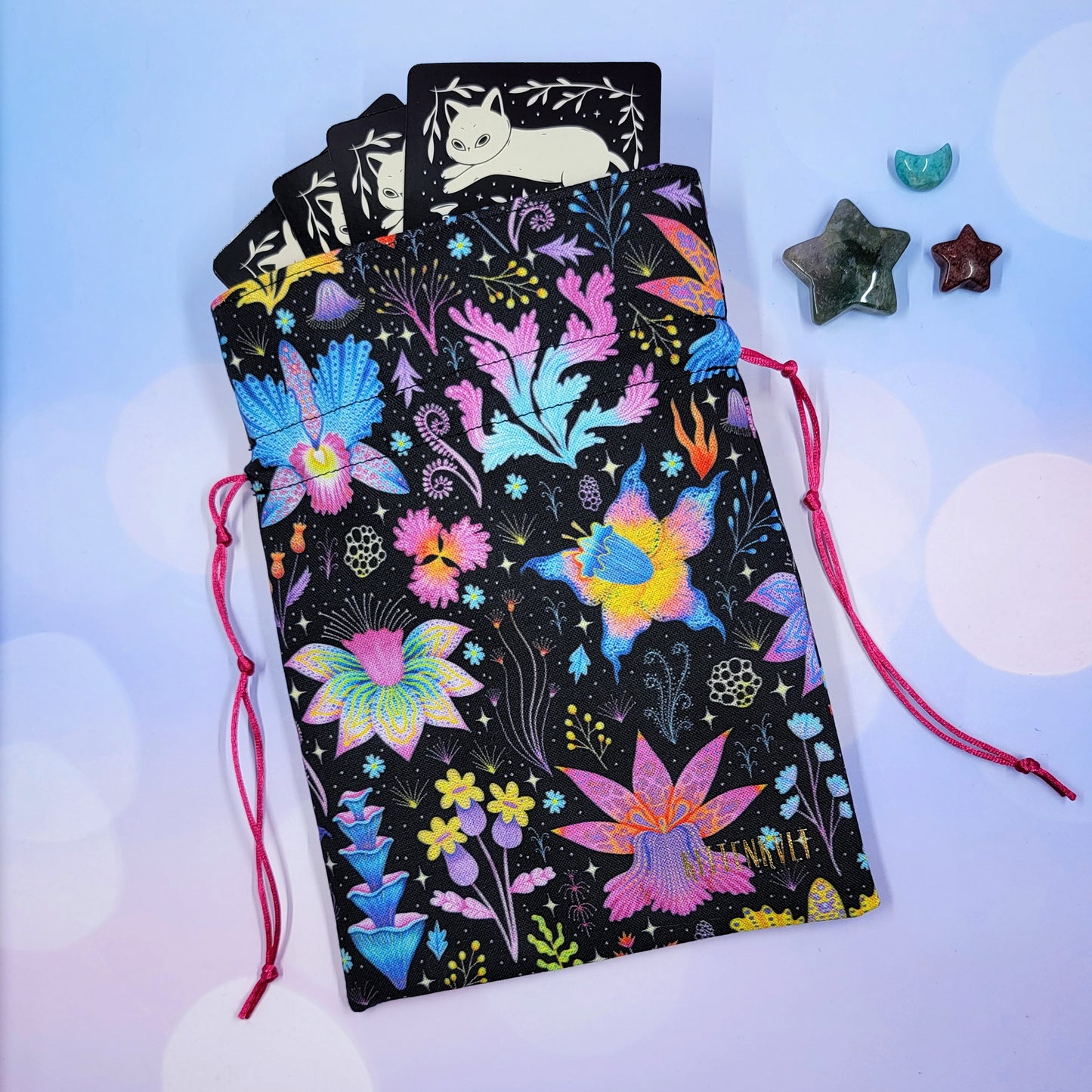 Psychedelic Rainbow Mystical Lotus Orchid Floral Garden Witchy Trinket Pouch