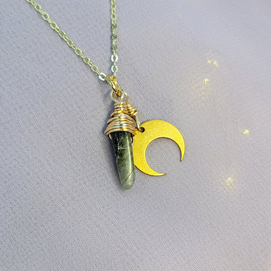 Mystical Witchy Fairy Labradorite Moon Necklace