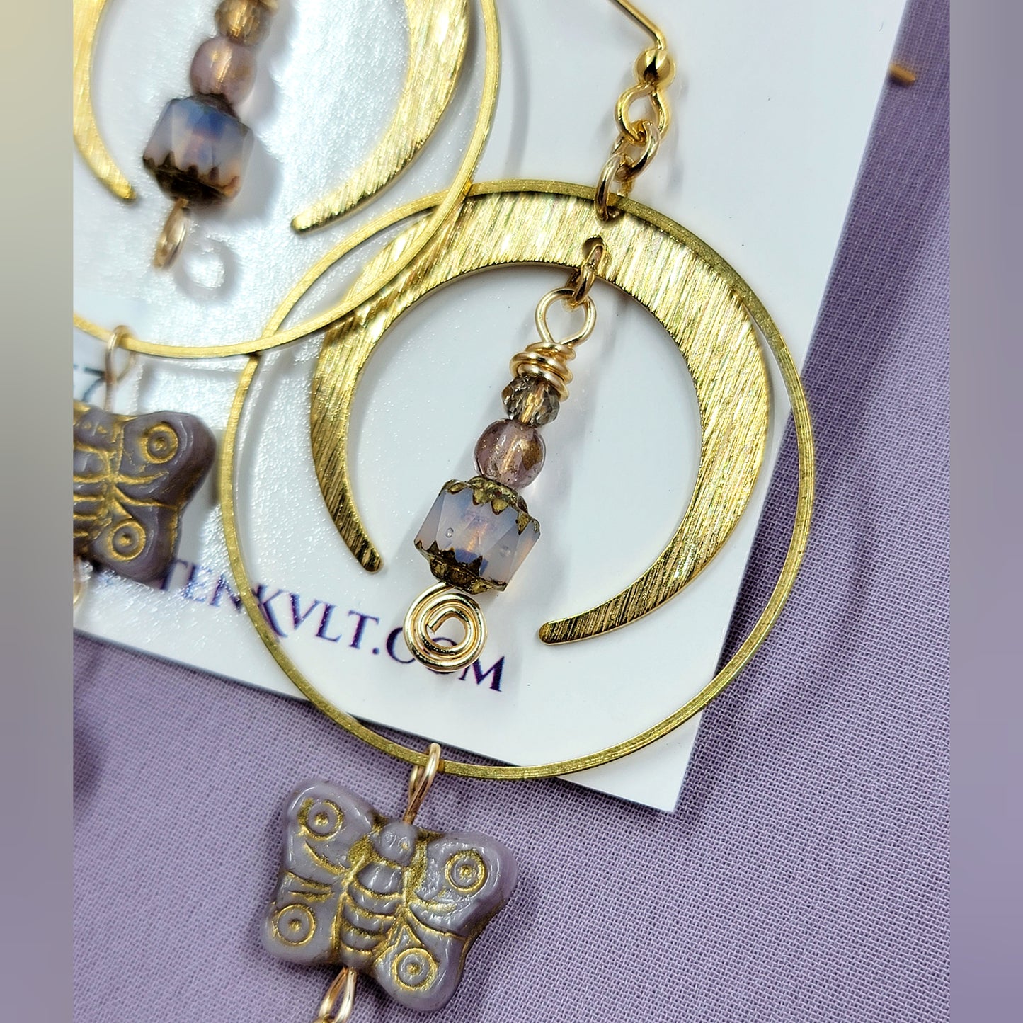 Ethereal Butterfly Lantern Aura Agate & Amethyst Earrings