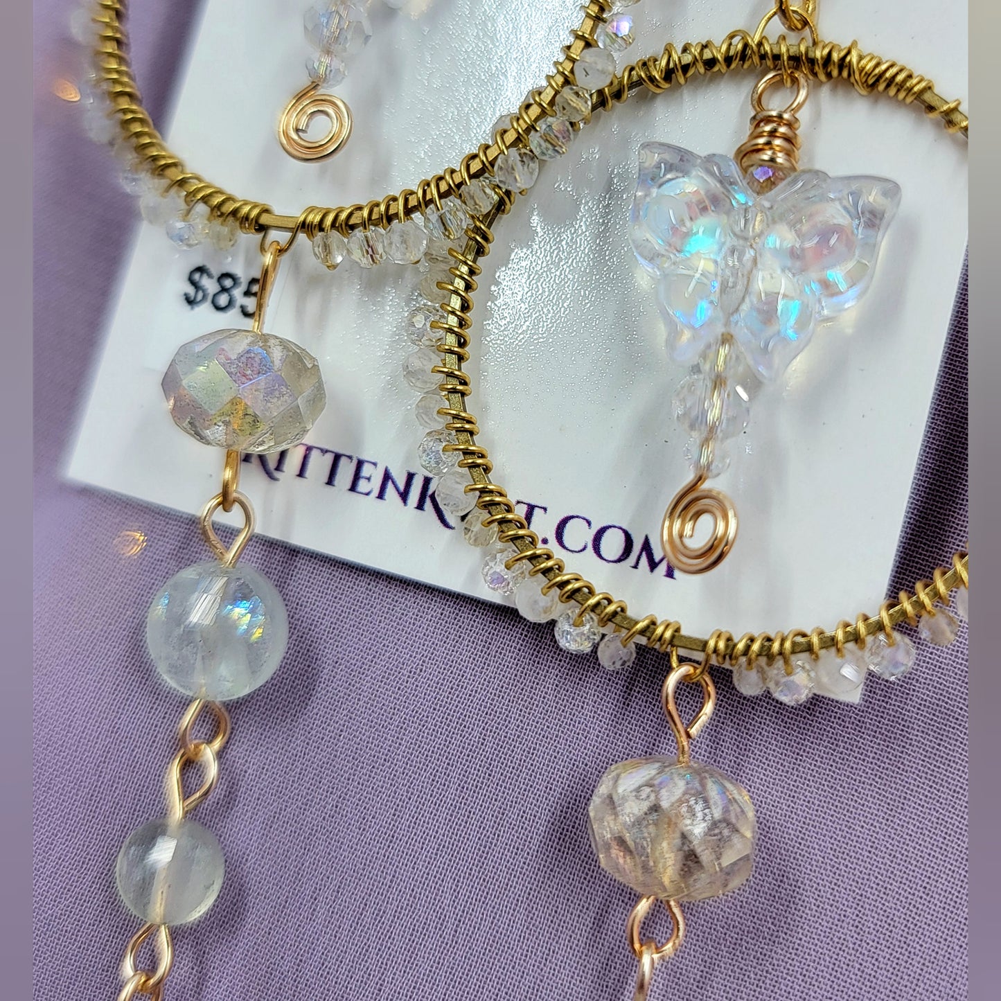 Ethereal Irredecent Butterfly Moonstone & Fluorite Earrings