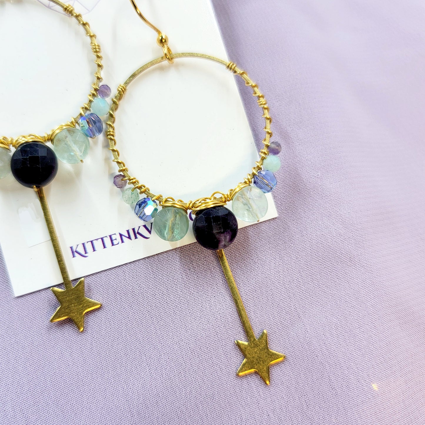 Mystical Fluorite, Amazonite, Amethyst & Czech Glass Wand Earrings