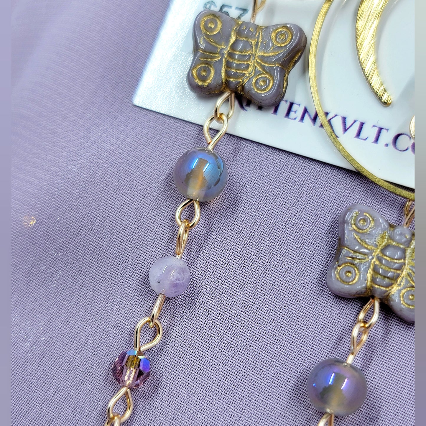 Ethereal Butterfly Lantern Aura Agate & Amethyst Earrings