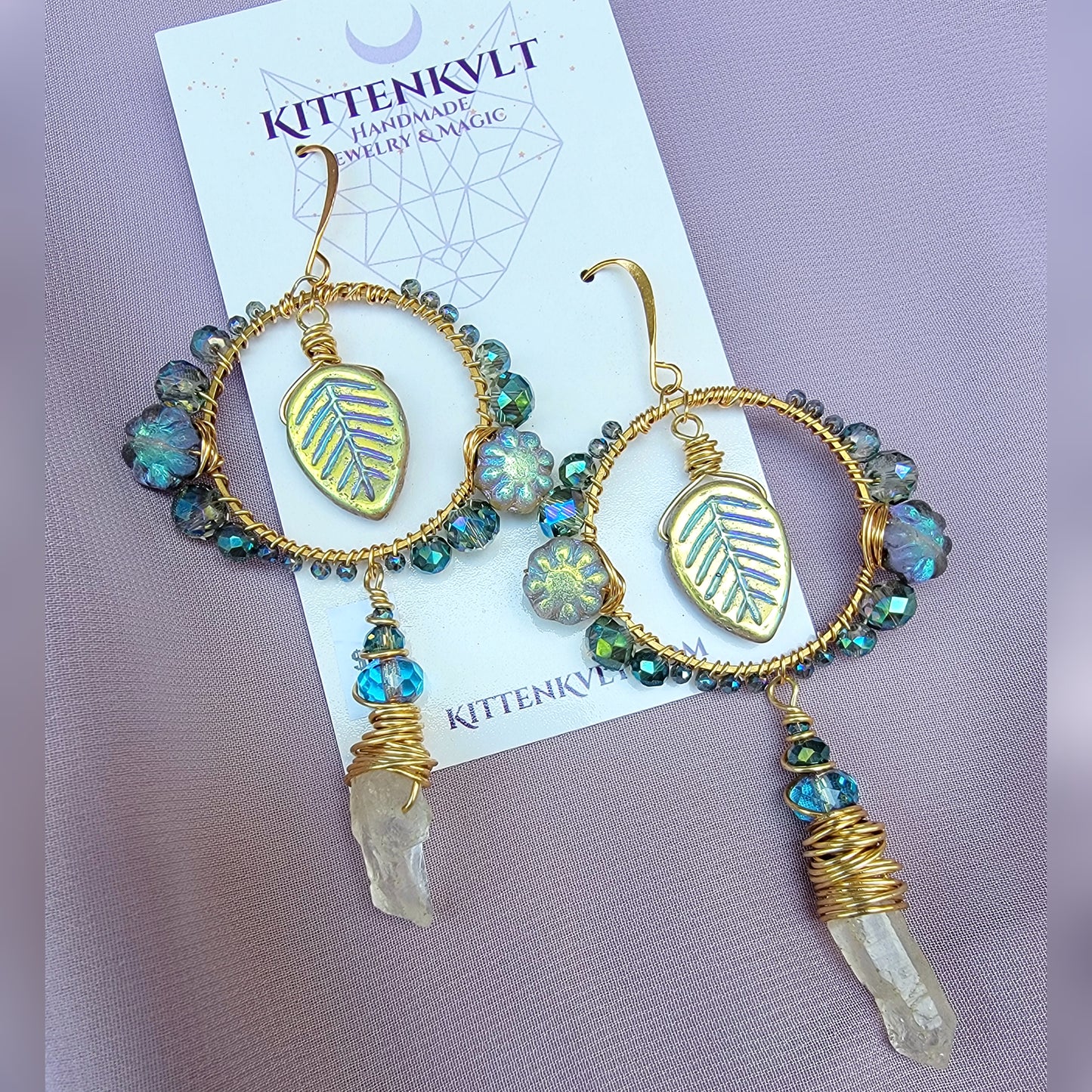 Mystical Ethereal Fairy Flower Leaf Quartz Earrings