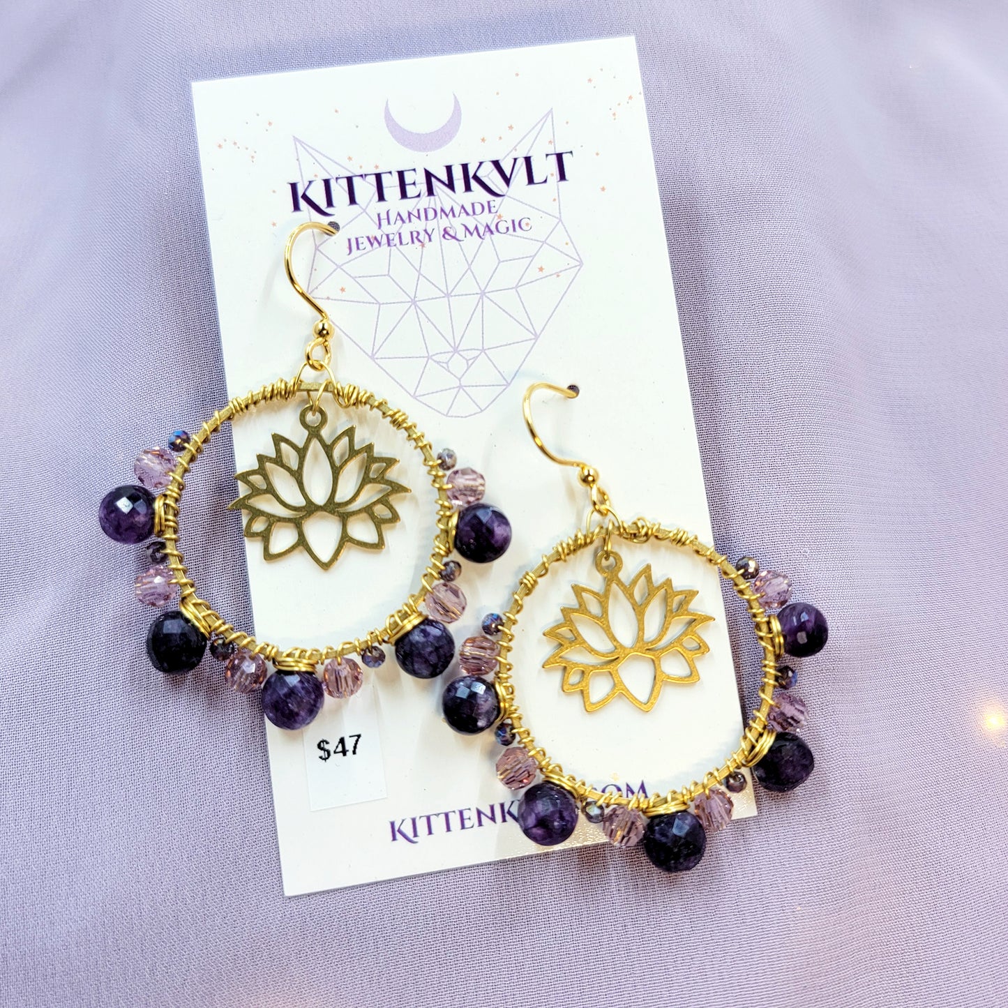 Amethyst & Prism Glass Lotus Earrings