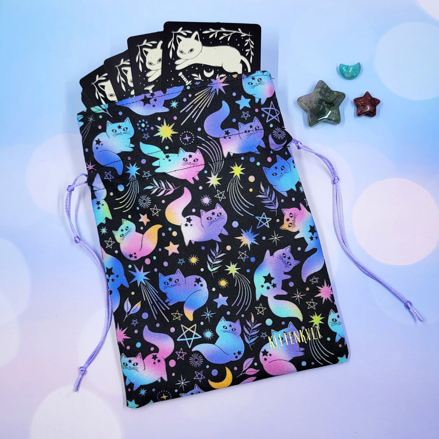 Witchy Mystical Celestial Rainbow Kitty Cats Trinket Pouch