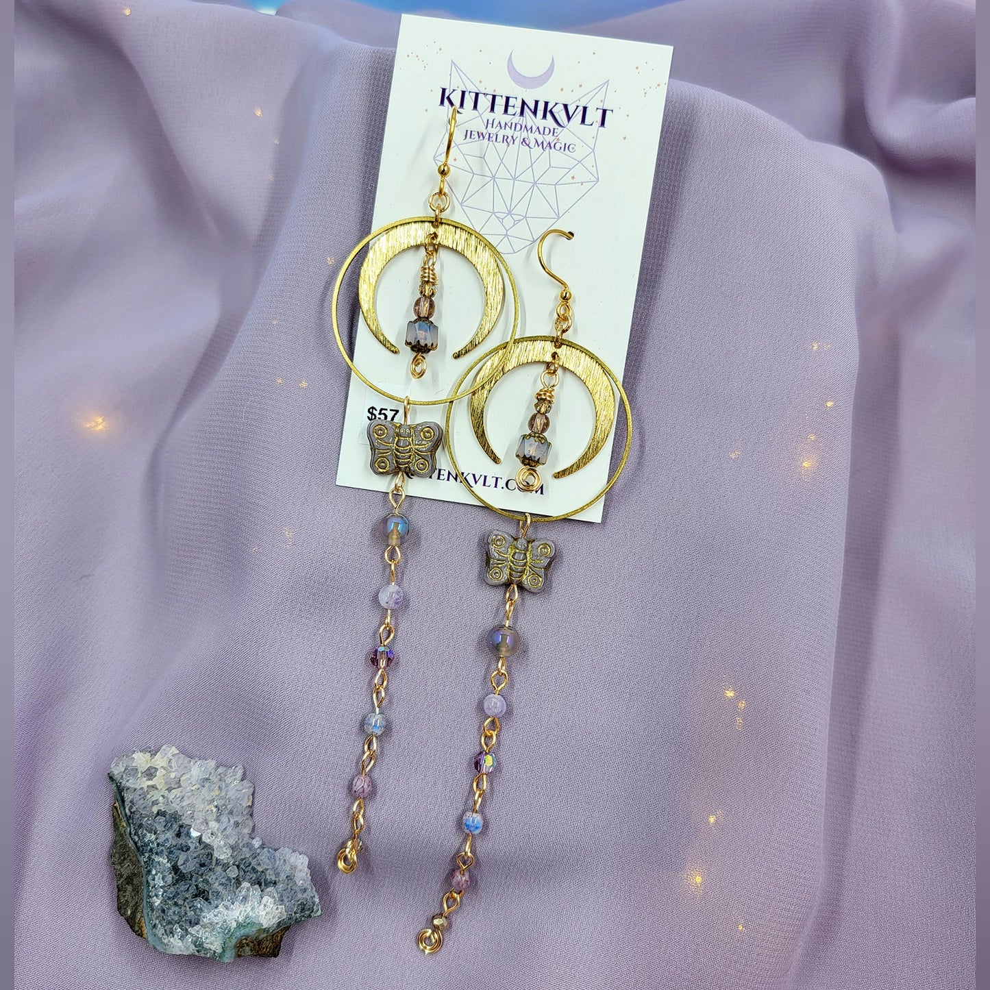 Ethereal Butterfly Lantern Aura Agate & Amethyst Earrings