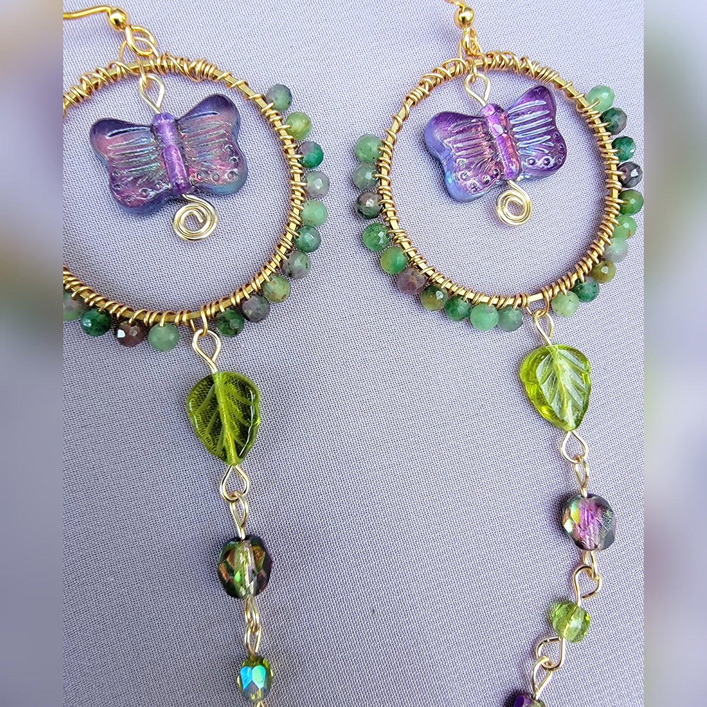Fuschite Ruby Butterfly Garden Earrings