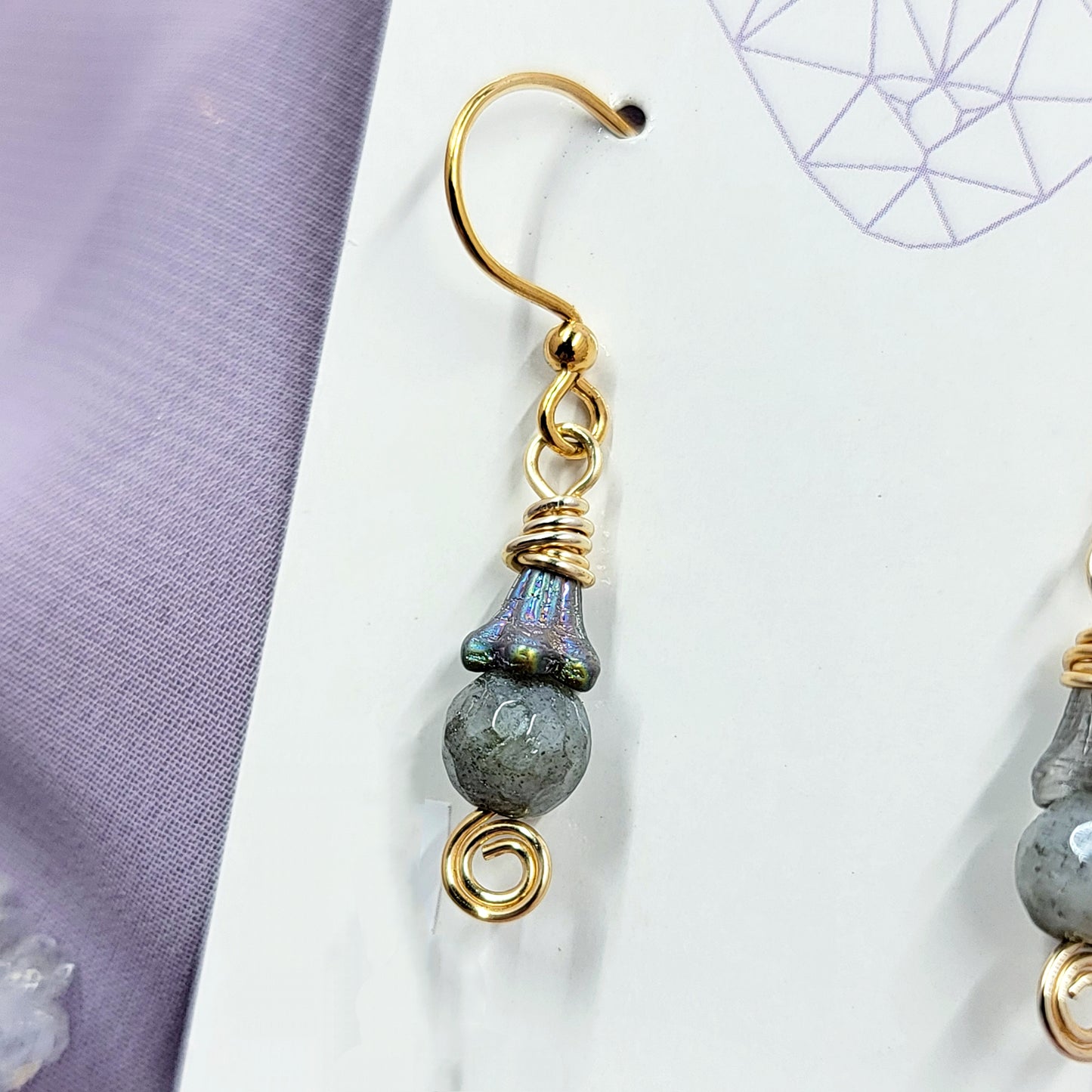 Dainty Fairy Ethereal Labradorite Flower Earrings
