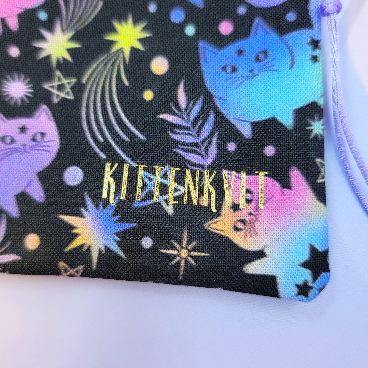 Mystical Celestial Rainbow Kitty Cats Crystal Pouch