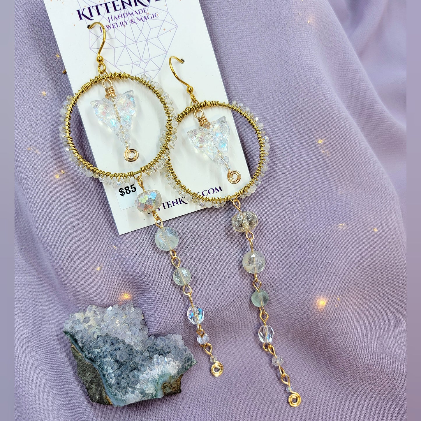Ethereal Irredecent Butterfly Moonstone & Fluorite Earrings