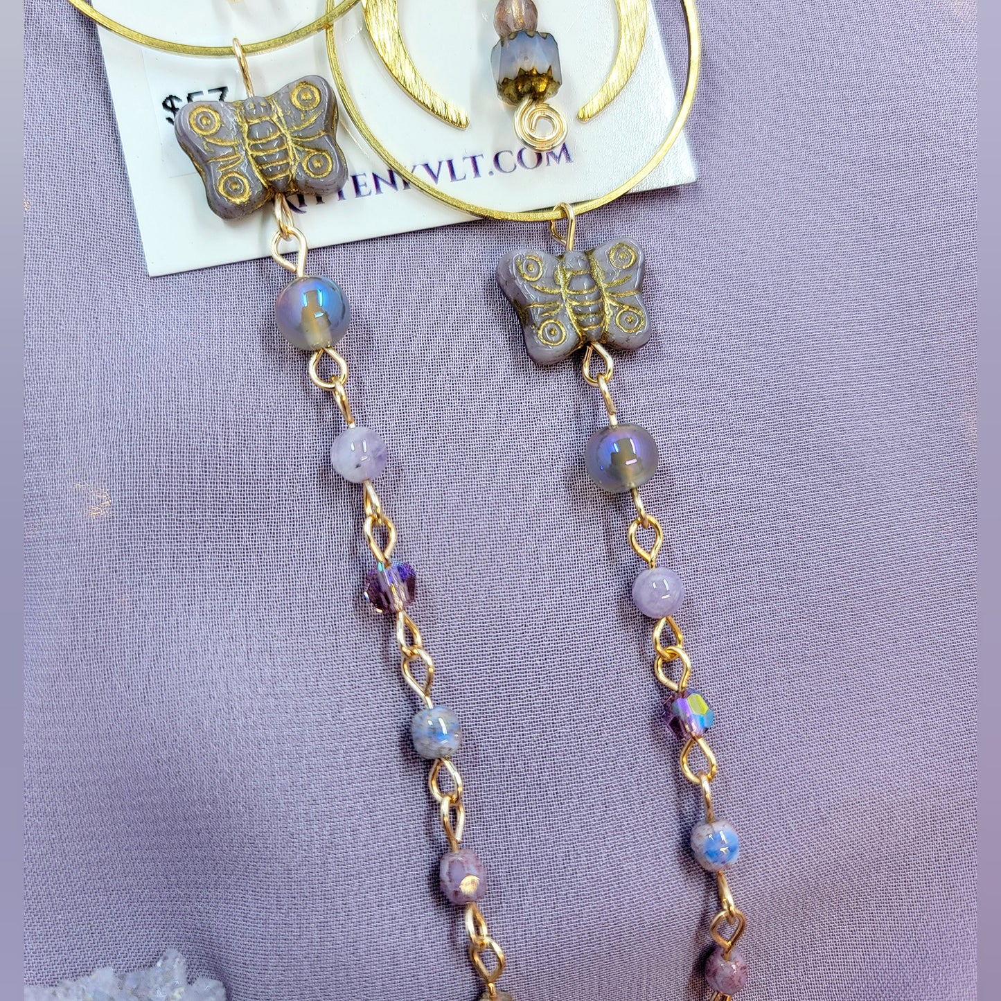 Ethereal Butterfly Lantern Aura Agate & Amethyst Earrings