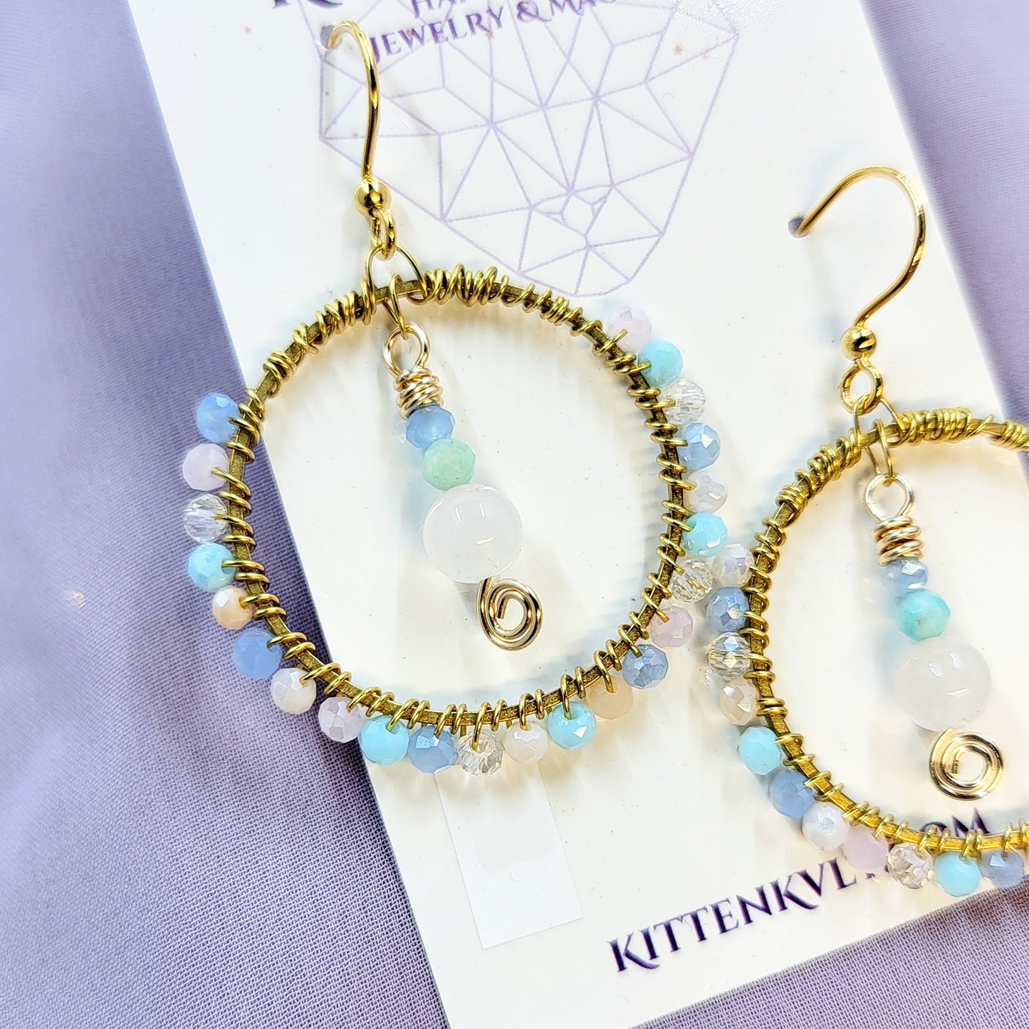 Ethereal Rose Quartz, Amazonite & Glass Hoop Earrings