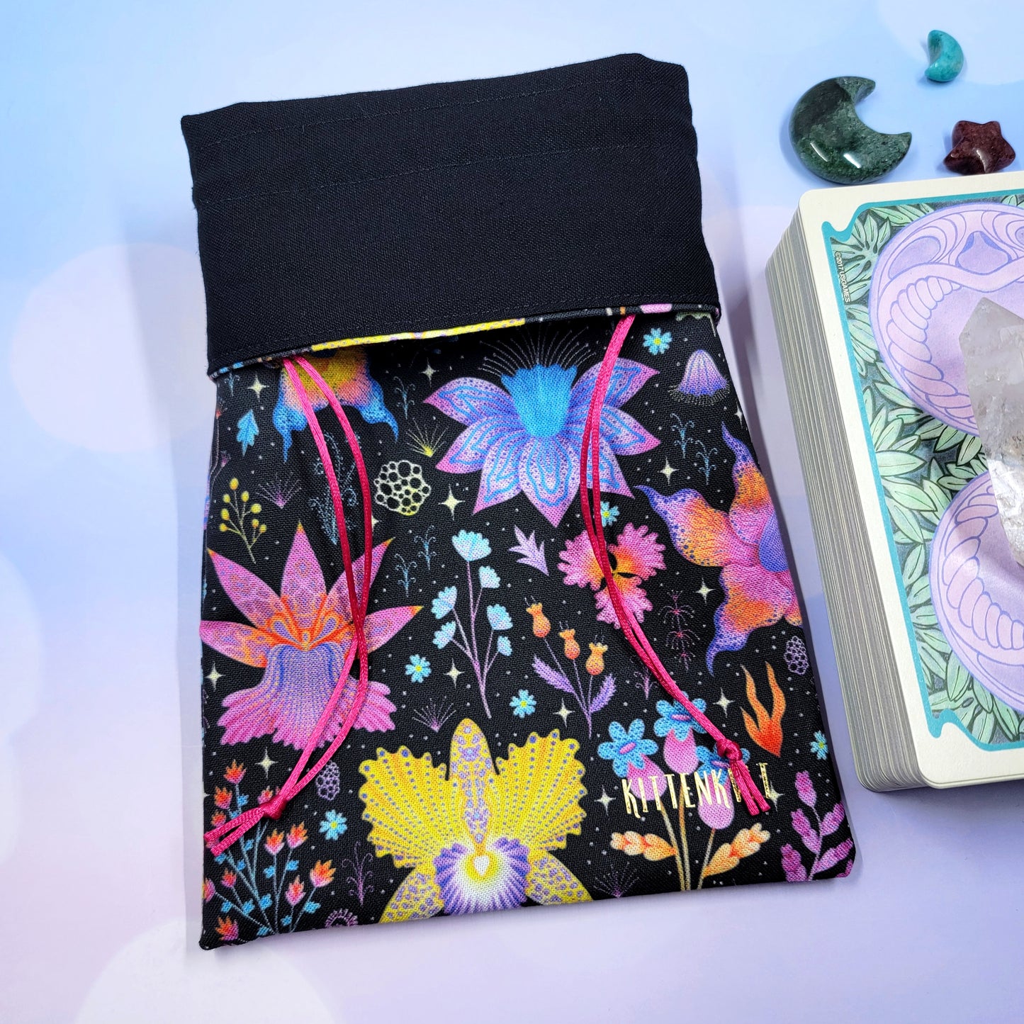Witchy Mystical Rainbow Lotus Orchid Floral Tarot Pouch