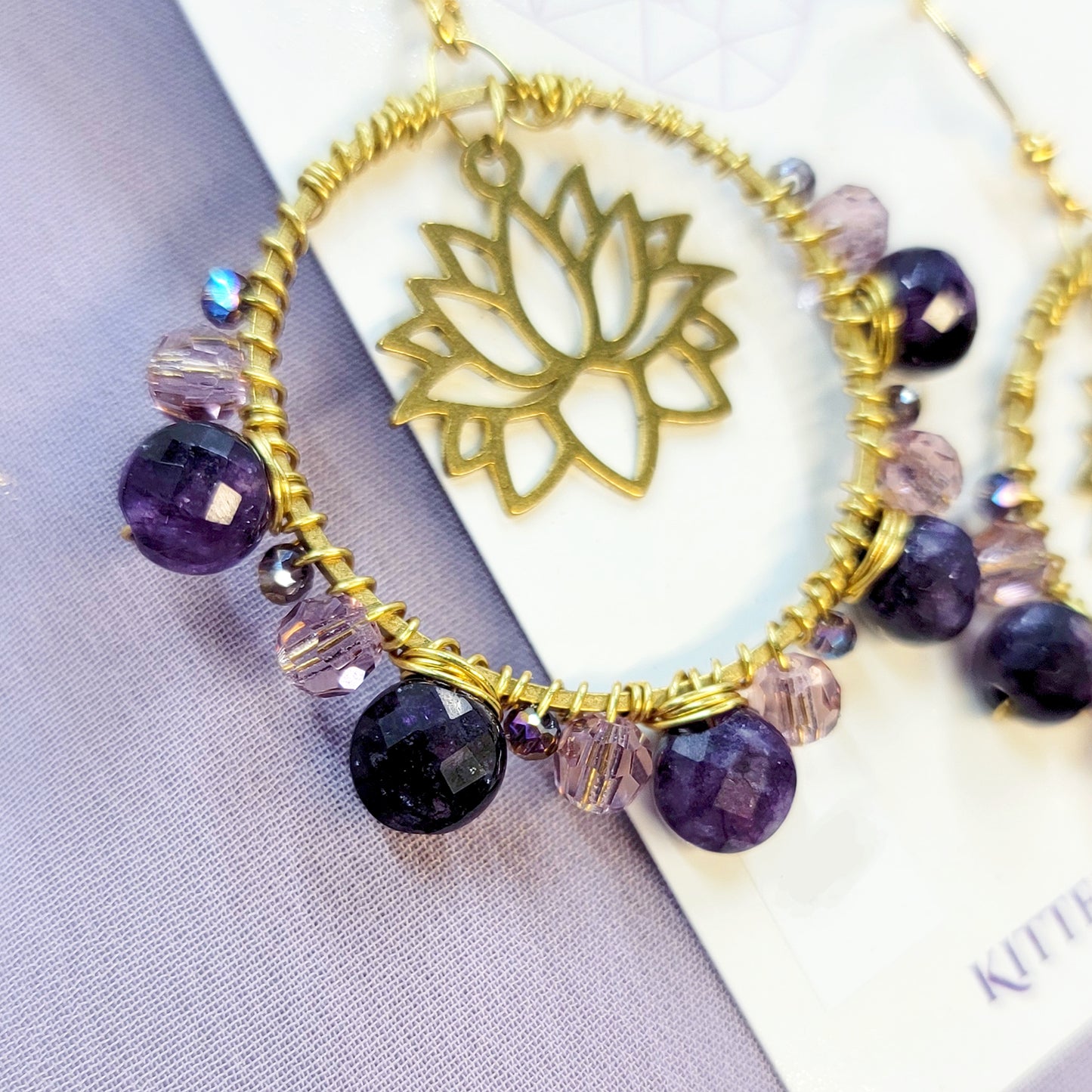 Amethyst & Prism Glass Lotus Earrings