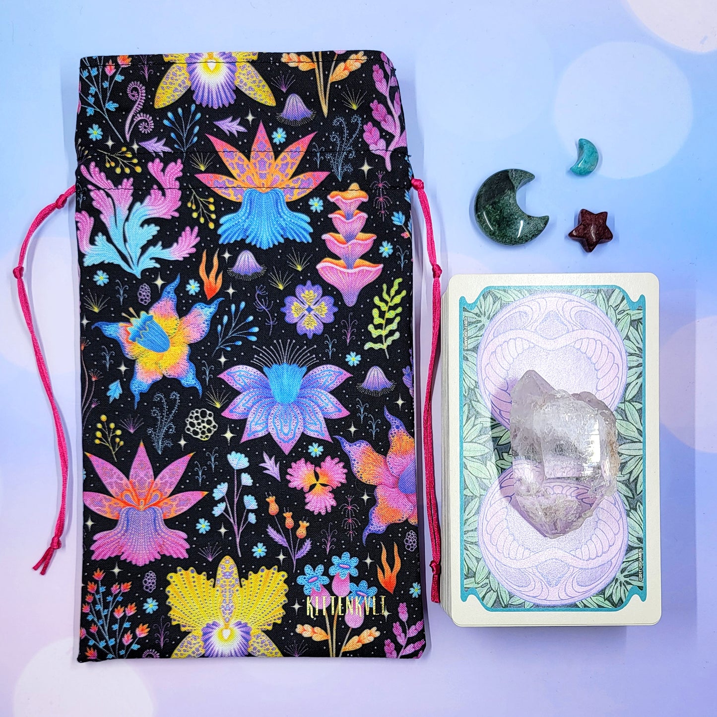 Witchy Mystical Rainbow Lotus Orchid Floral Tarot Pouch