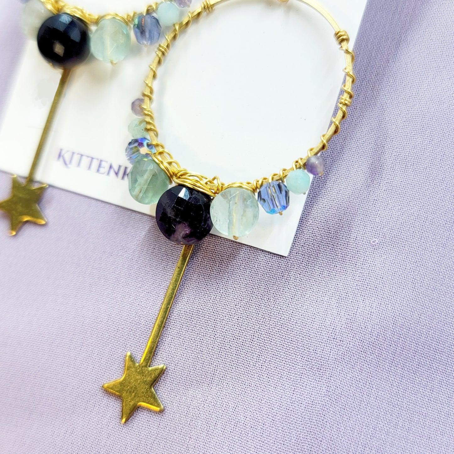 Mystical Fluorite, Amazonite, Amethyst & Czech Glass Wand Earrings
