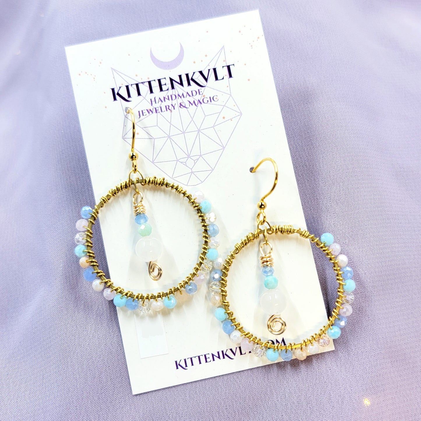 Ethereal Rose Quartz, Amazonite & Glass Hoop Earrings