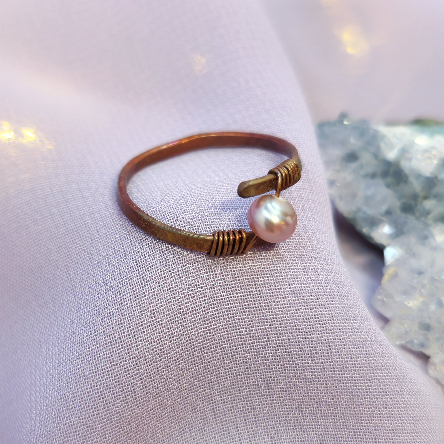Fairy Ethereal Hammered Copper Pearl Ring