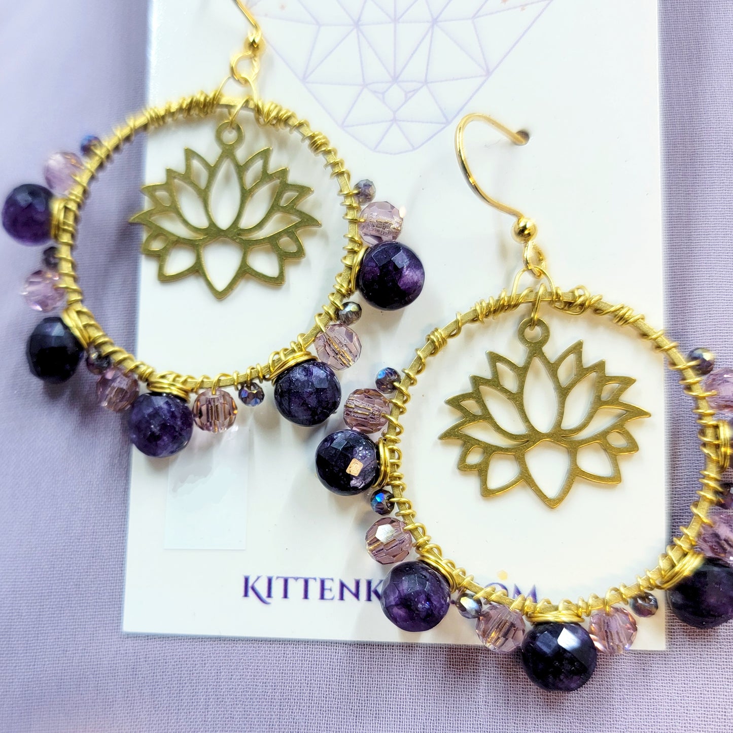 Amethyst & Prism Glass Lotus Earrings