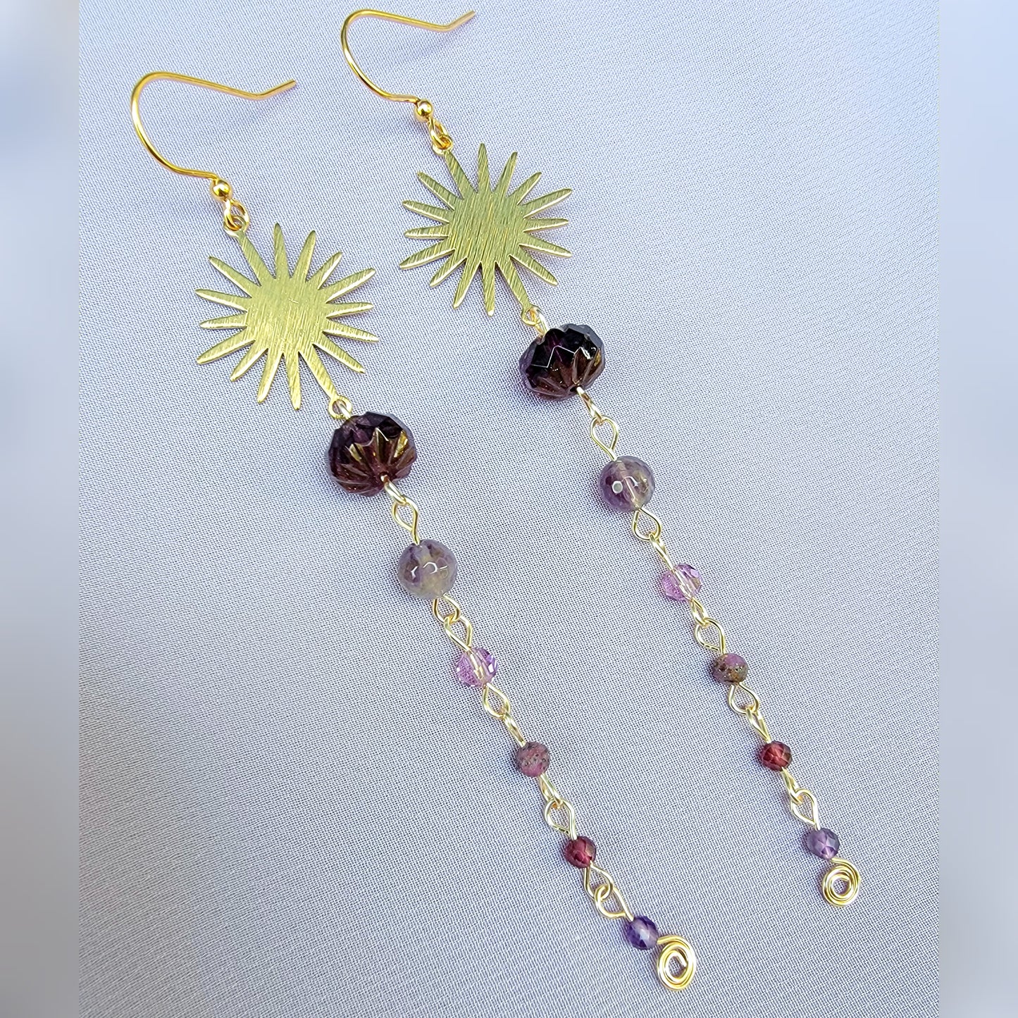 Celestial Amethyst, Garnet, & Ruby With Sapphire Earrings