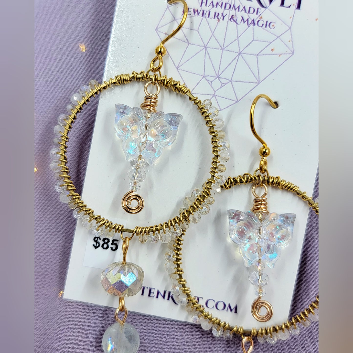 Ethereal Irredecent Butterfly Moonstone & Fluorite Earrings