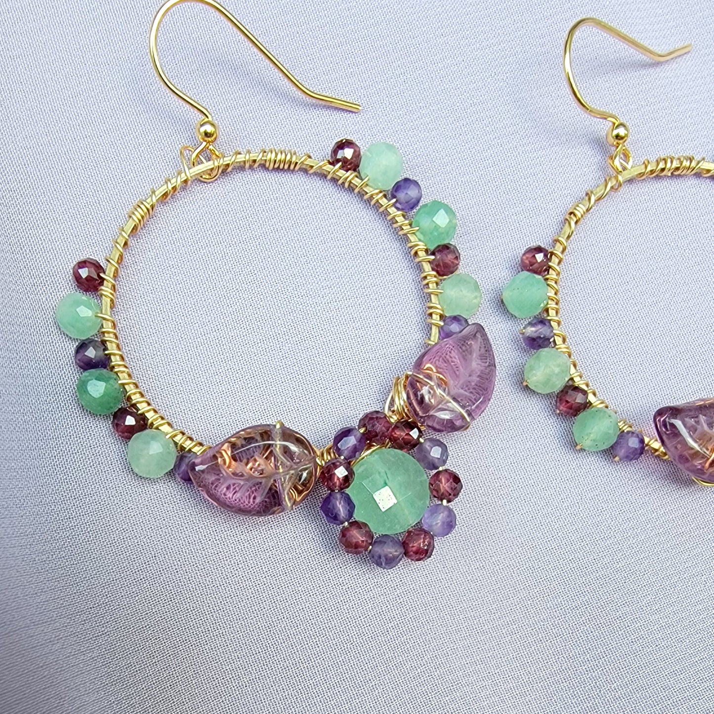 Fairy Amethyst, Green Aventurine & Garnet Flower Garden Earrings