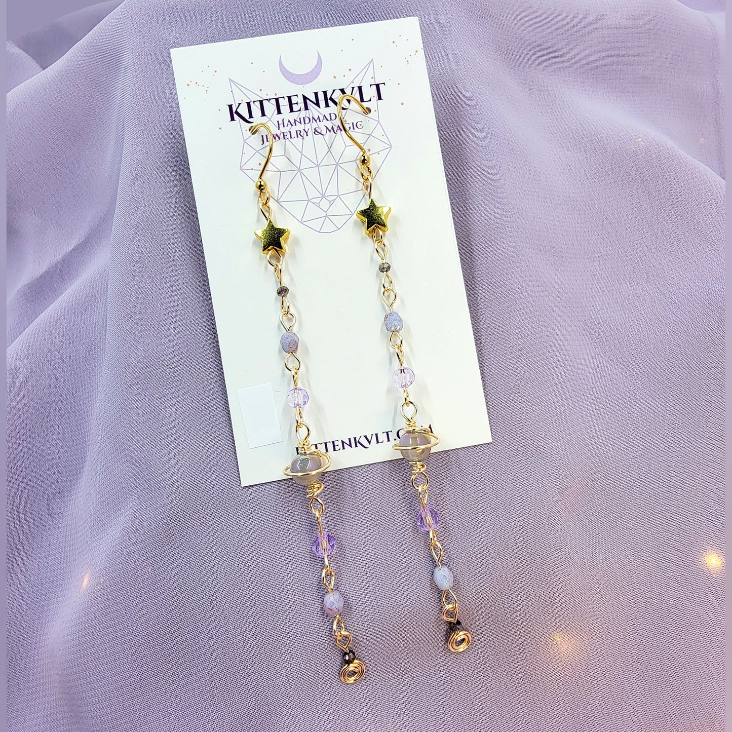 Ethereal Aura Agate & Czech Glass Planet Celestial Earrings