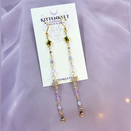 Ethereal Aura Agate & Czech Glass Planet Celestial Earrings