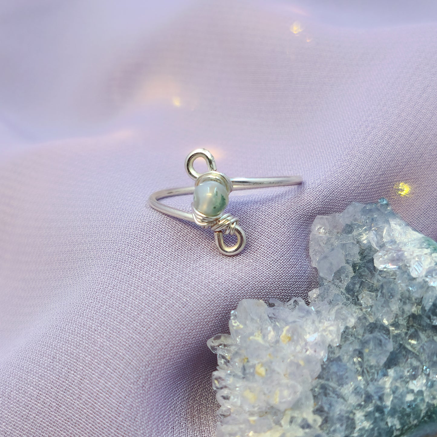 Dainty Fairy Moss Agate Ring