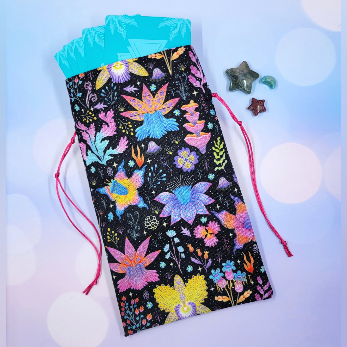 Witchy Mystical Rainbow Lotus Orchid Floral Tarot Pouch