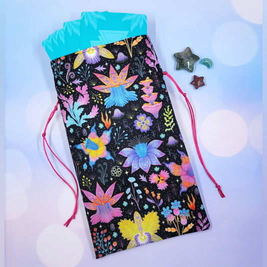 Witchy Mystical Rainbow Lotus Orchid Floral Tarot Pouch