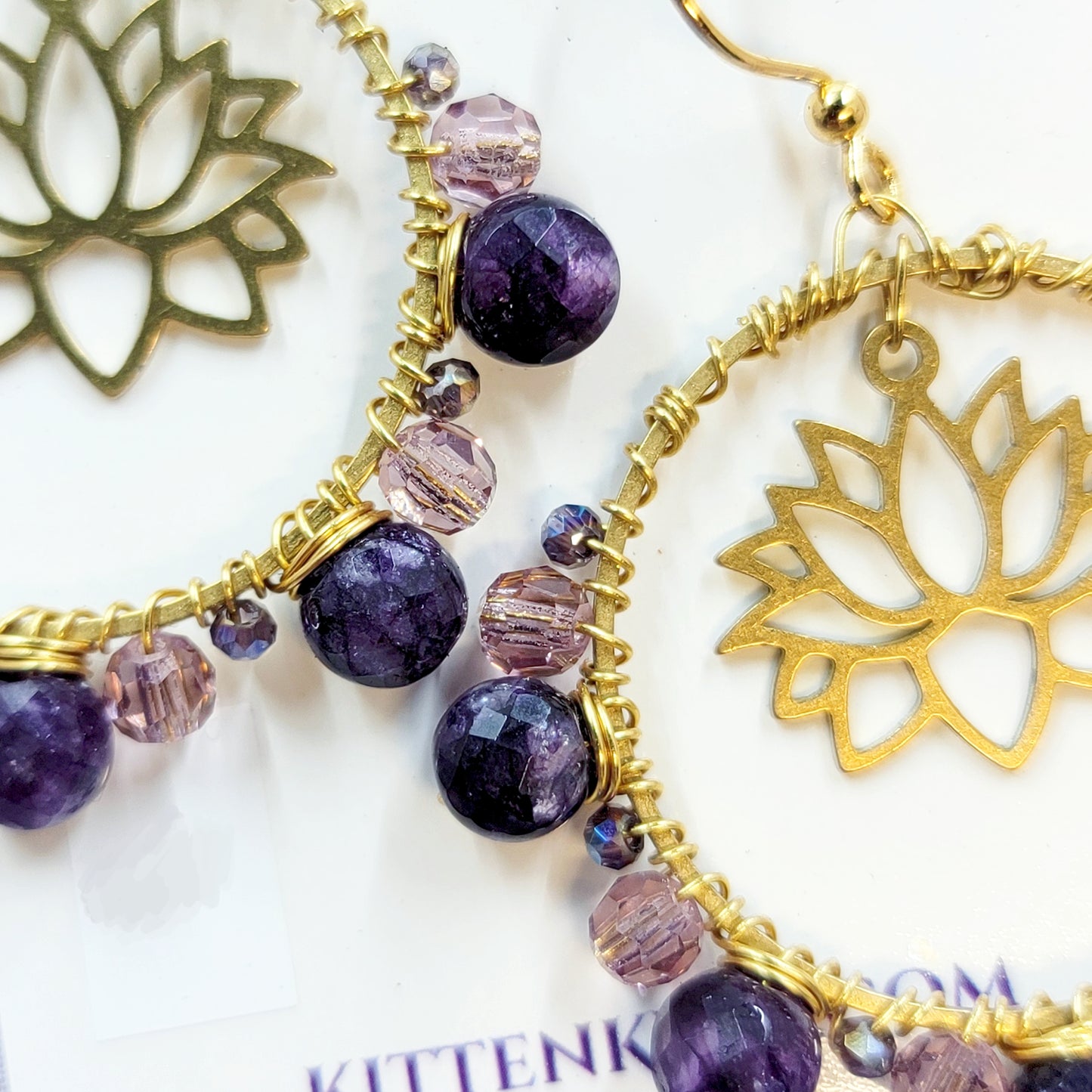 Amethyst & Prism Glass Lotus Earrings