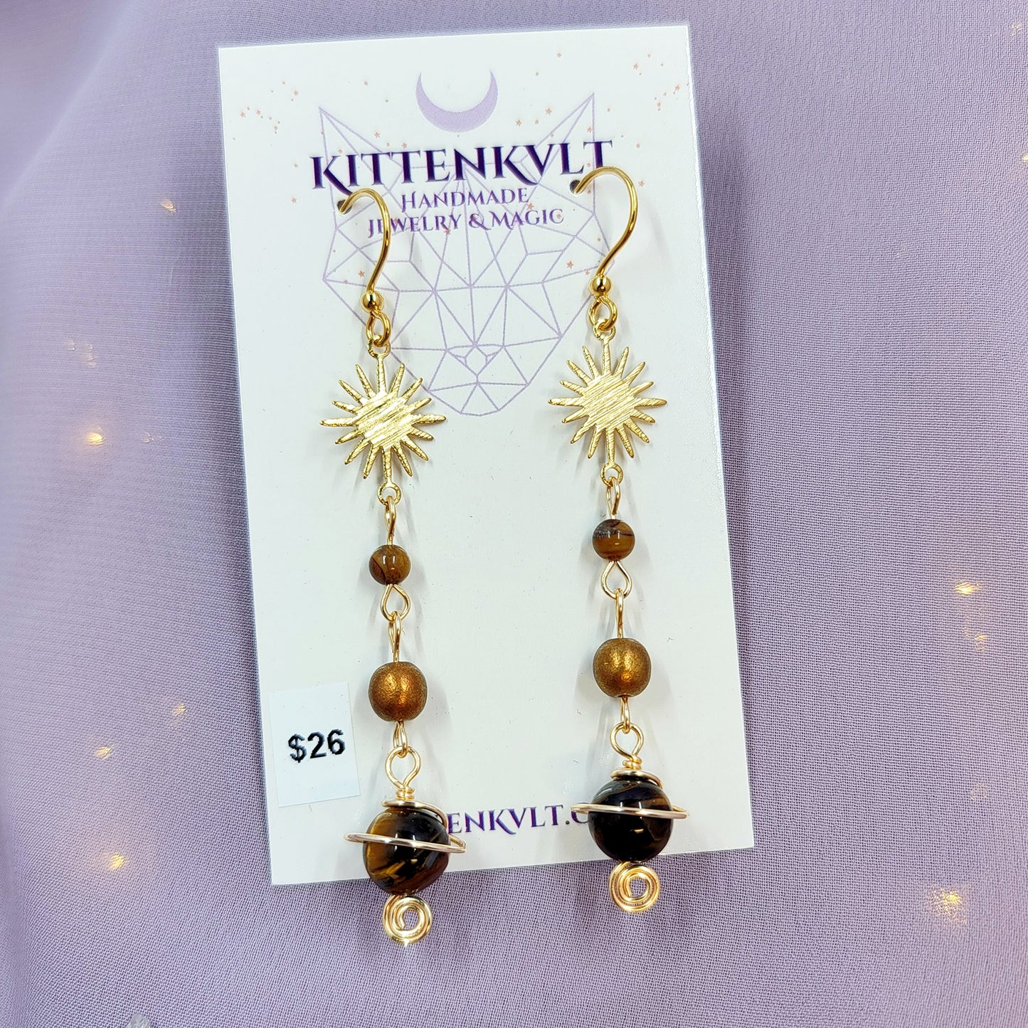 Tiger's Eye Planet Earrings