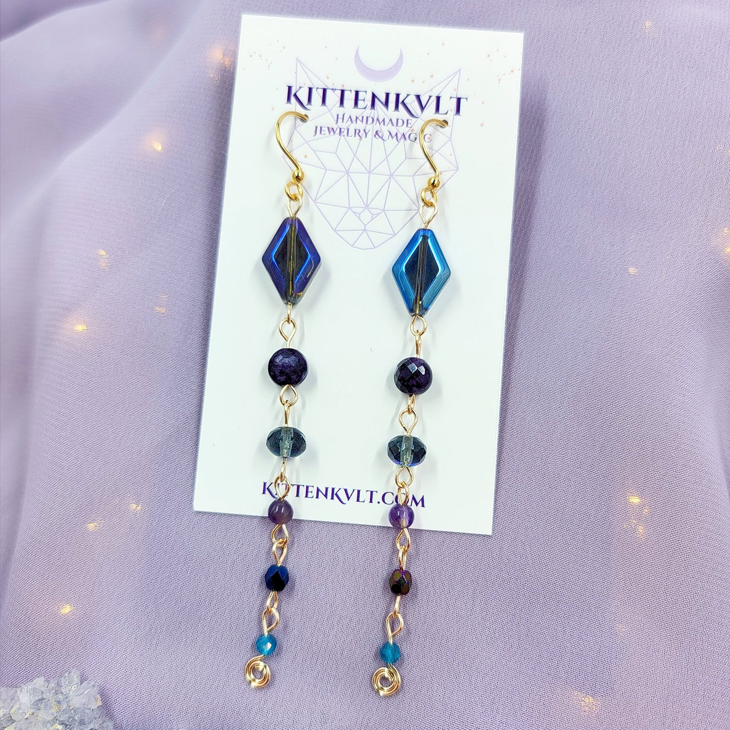 Amethyst & Blue Apatite Geometric Earrings